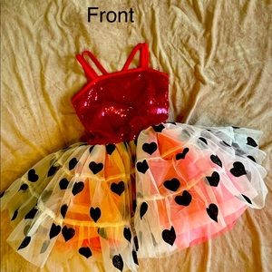 Girls dance costume size medium (10-12) pink sequin white and black heart design